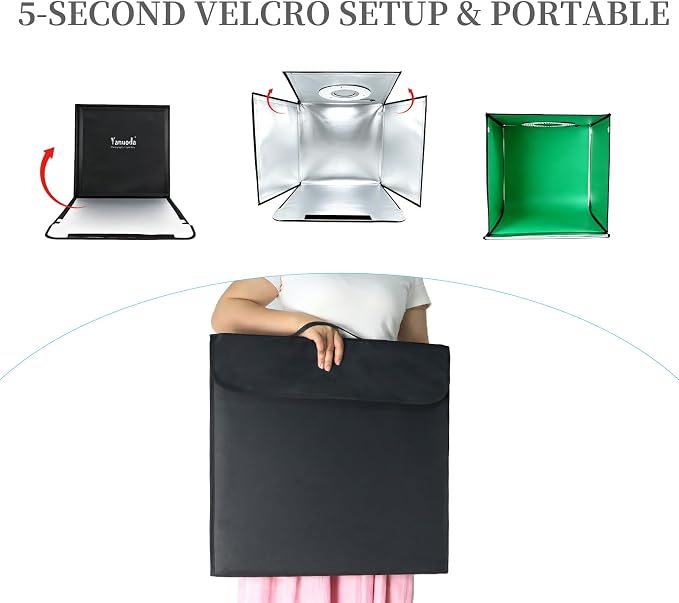 24" Photo Light Box with 35W Type-C Power Adapter, 300 LEDs Photography Studio Lightbox, 3 Color Temperatures 3000K-5700K Dimmable Shooting Tent, 6 Waterproof PVC Backdrops & Soft Cloth