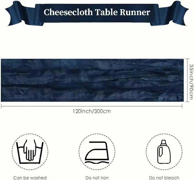 Cheesecloth Table Runner 10ft Rustic Gauze Cheese Cloth 35 x 120 Inches Long for Christmas Wedding Bridal Baby Shower Birthday Table Decorations (Navy Blue, 10 Pack-10FT)