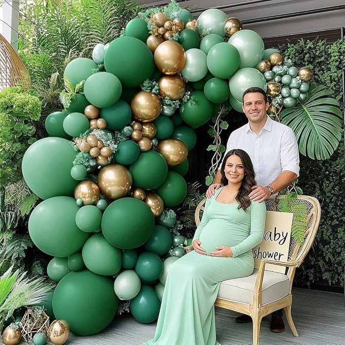 Green Gold Balloon Arch Double Stuffed Dark Sage Emerald Green Balloon Garland Kit Latex Metallic Balloons for Birthday Fathers Day Graduation Wedding Baby Shower Jungle Spring Party Decor
