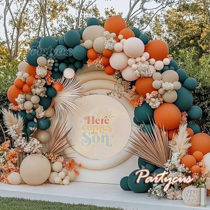Dusty Blue Orange Balloon Arch Kit Double Stuffed Burnt Orange Blush White Sand Balloon Garland with Dark Teal Latex for Boho Baby Shower Birthday Bridal Wedding Party Decor