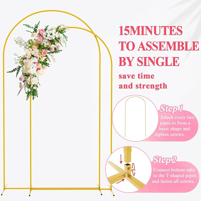 Wokceer Wedding Arch Backdrop Stand 7.2FT, 6.6FT Gold Metal Arch Stand Set of 2 for Birthday Party Wedding Ceremony Baby Shower Graduation Decoration