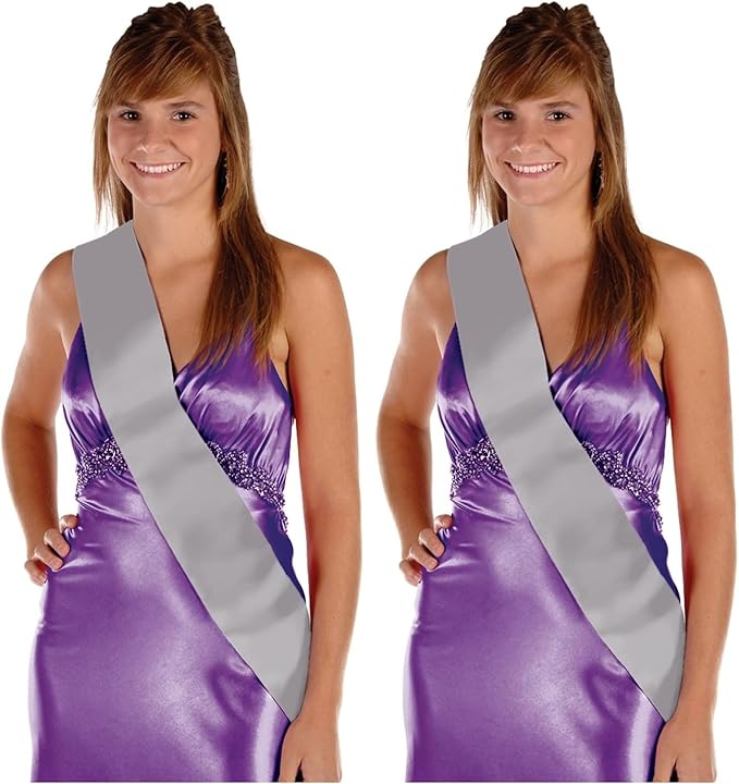 Beistle Satin Sash (silver) Party Accessory (1 count) (1/Pkg) (Pack of 2)