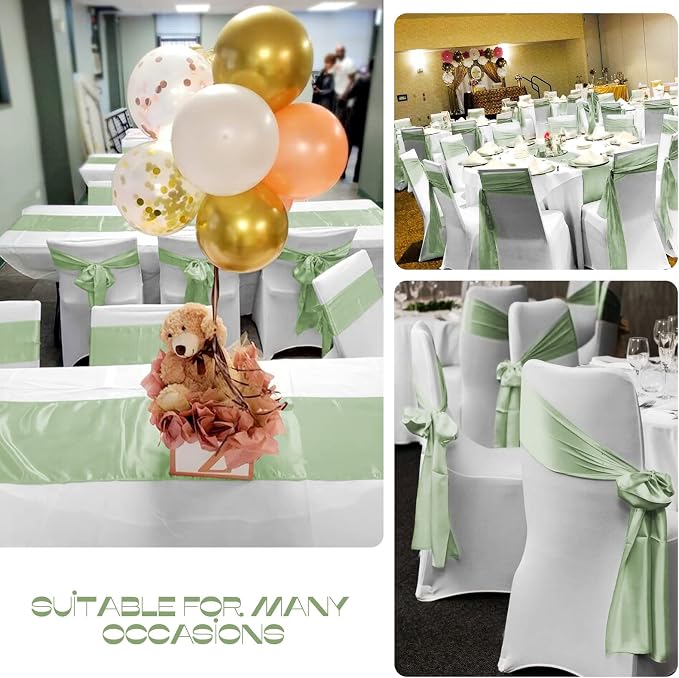 15 Pack Satin Table Runners 12 x 108 Inch Long, Sage Green Table Runners for Rectangle Round Tables,Smooth Satin Table Runner for Wedding,Birthday Party Banquets Graduation Engagements Decoration