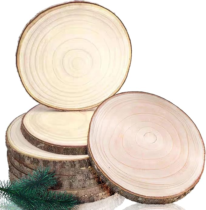 Wood Slices,Wood Slices for Centerpieces Table Decorations,Unfinished Rounds Wood for Crafts,Wood Slice for Rustic Wedding Decoration Projects, Natural Paulownia Wooden Slabs (8-9 inch 10 Pcs)