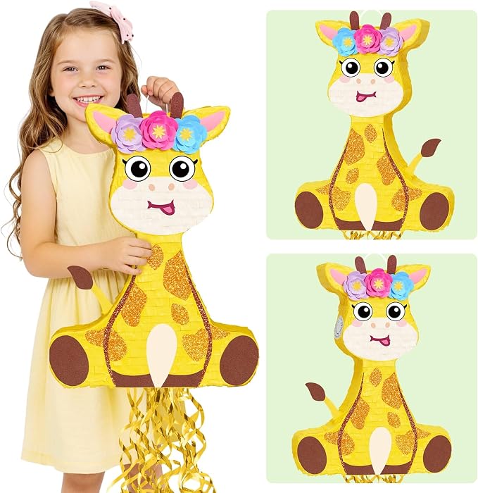 WERNNSAI Giraffe Piñata - Jungle Giraffe Piñata with Blindfold and Bat for Kids Cute Safari Animal Birthday Party Decorations Classroom Party Game Supplies Baby shower Decor