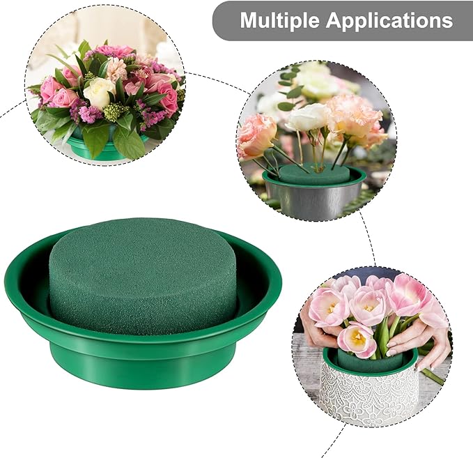 Hahood 8 Packs Green Floral Foam Rounds in Bowls DIY Flower Arrangement Kit for Fresh and Artificial Flowers, 4.7 Inch Diameter, Simple Style, Flower Foam, ARTIFICIAL PLANT