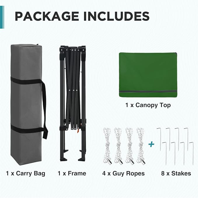 EAGLE PEAK 6x4 Instant Pop Up Canopy Tent, Straight Leg Sun Shelter, Portable Canopy with Carry Bag for Camping, Beach & Sports, Green