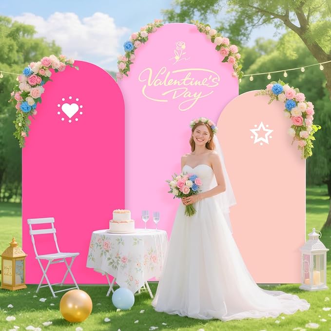 Pink Arch Backdrop Cover 7.2FT 6.6FT 6FT Wedding Arched Covers Stretchy Backdrops Set of 3 Spandex Arch Stand Covers Chiara Backdrop Cover for Arches Stand Birthday Party Baby Shower Graduation Decor
