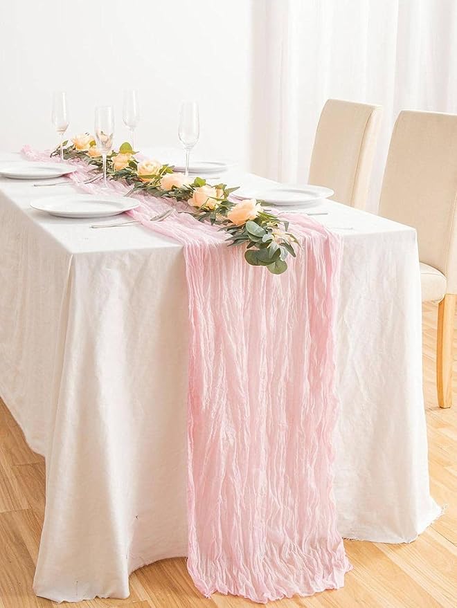 20 Pack Pink Cheesecloth Table Runner 10FT Boho Gauze Fabric Cheese Cloth Table Runners for Wedding ,Party,Baby Shower, Bridal Party, Rustic Farmhouse and Table Decorations