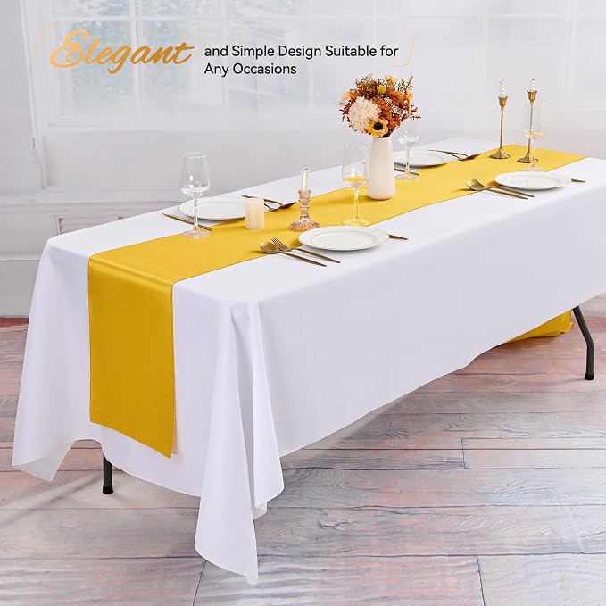 24 Pack Gold Satin Table Runners,12 x 108 Inch Long Table Runners for Rectangle Round Tables, Smooth Satin Table Runner for Wedding, Birthday Party Banquets Decoration