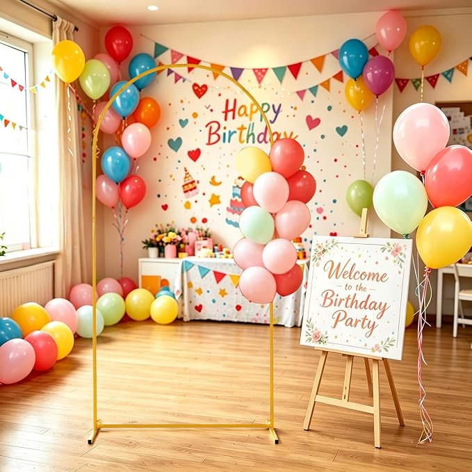 Vincidern 7.2ft Balloon Arch Backdrop Stand, Wedding Arch for Birthday Party, Baby Showers, Wedding Ceremony Graduation, Event Backdrop Decorations Metal Arch Frame Gold