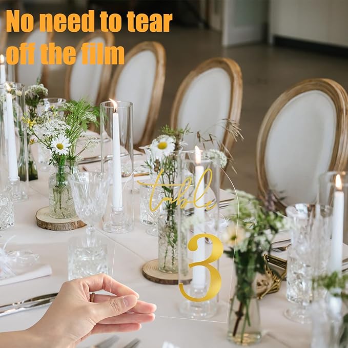 Wedding Table Numbers 1-10 with Holders, 5 x 7 Inch Transparent Acrylic Reception Table Signs Golden Letters, Number Cards for Party, Restaurant
