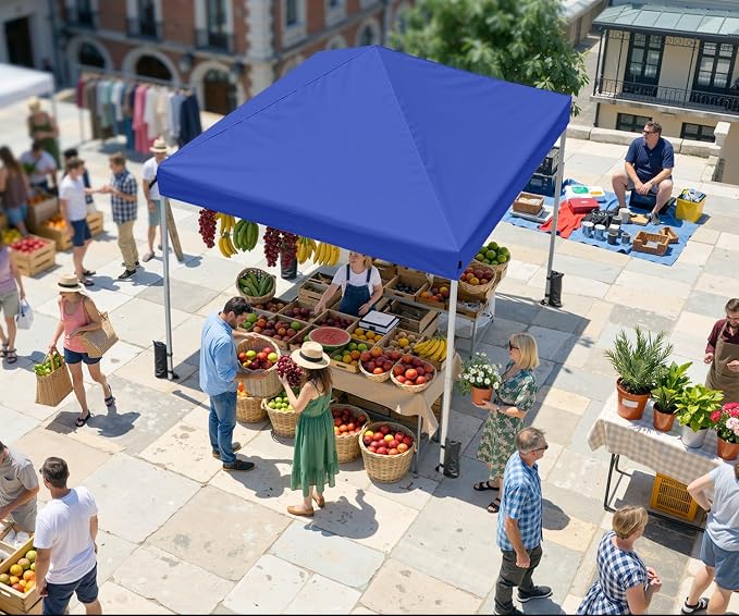 10x10 Pop Up Canopy Tent, Shade Canopy with Carry Bag, Center Lock One Push, 3 Adjustable Height, Outdoor Canopy Tents for Parties, Events & Camping - Blue