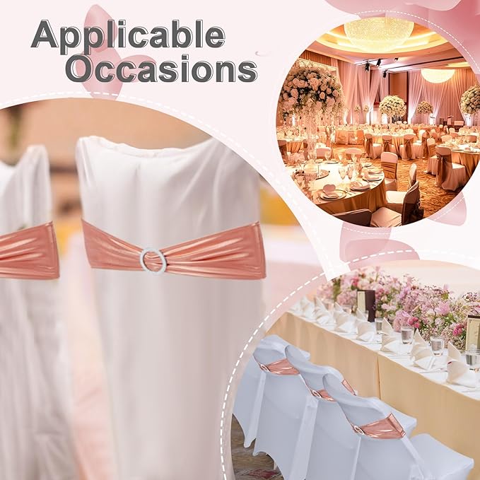 Preboun 50 Pack White Folding Chair Cover Set with 25 Spandex Chair Slipcovers 25 Sequin Chair Sashes Bow Washable Chair Protector Chair Cover for Party Wedding Banquet Event(White, Rose Gold)