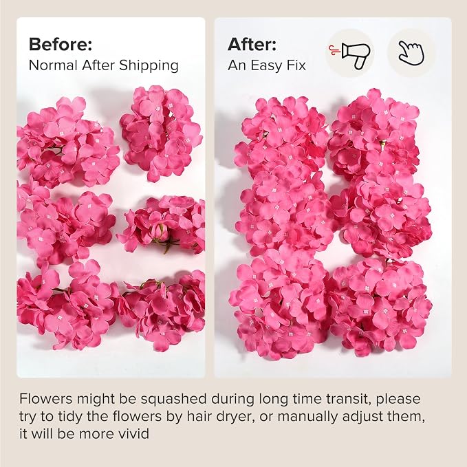 Auihiay 64pcs Hydrangea Artificial Flowers, Rose Red Artificial Hydrangea Flowers, Silk Hydrangea Heads with Stems for Garden, Home Party Baby Shower DIY Wedding Centerpiece (Rose Red)