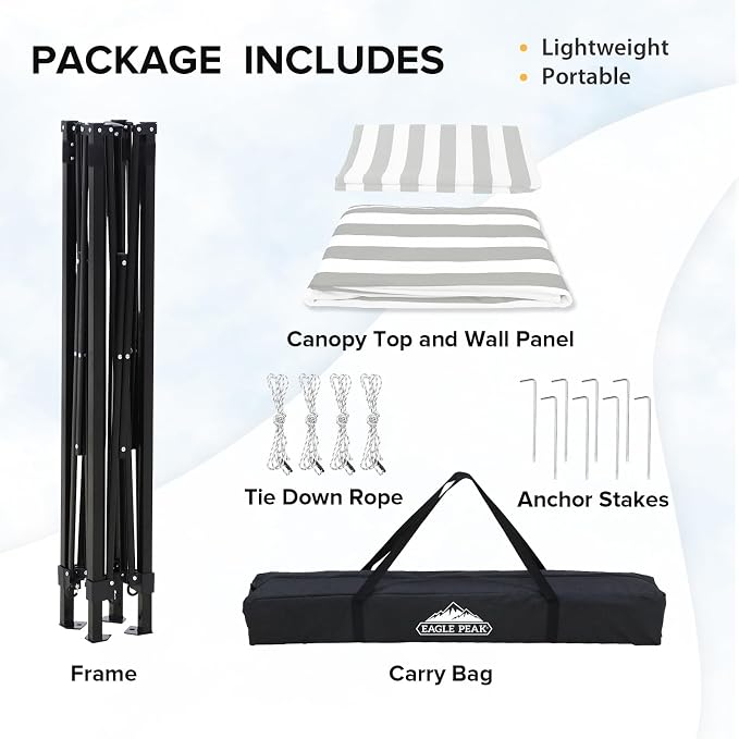 EAGLE PEAK 5x5 Pop Up Changing Tent, Flat Top Changing Room, Gray/White | Portable, Privacy Tent, Pool Cabana, Dressing Room, Shower & Toilet Use, Opaque Fabric, Instant Setup, Photoshoots, Camping