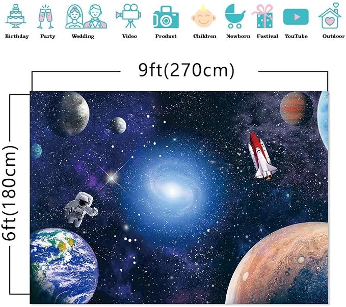 9x6 FT Outer Space Photo Backdrop Kids Astronaut Theme Birthday Party Decoration Universe Galaxy Stars Newborn Baby Shower Photography Background Decor Supplies