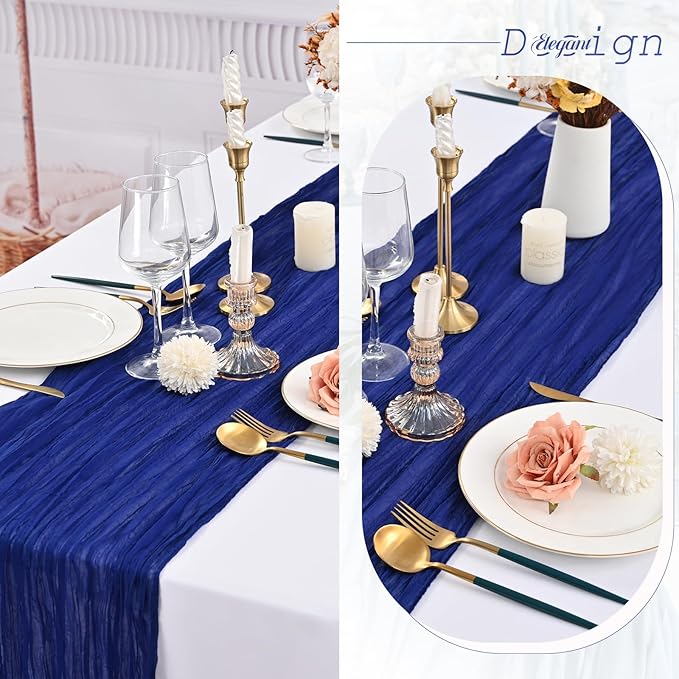 10 Pack Royal Blue Cheesecloth Table Runner Gauze Table Runner 10FT Long Semi-Sheer Table Runner Boho or Rustic Wedding Table Decor for Wedding Decor Arch Draping Bridal Shower Holiday Party