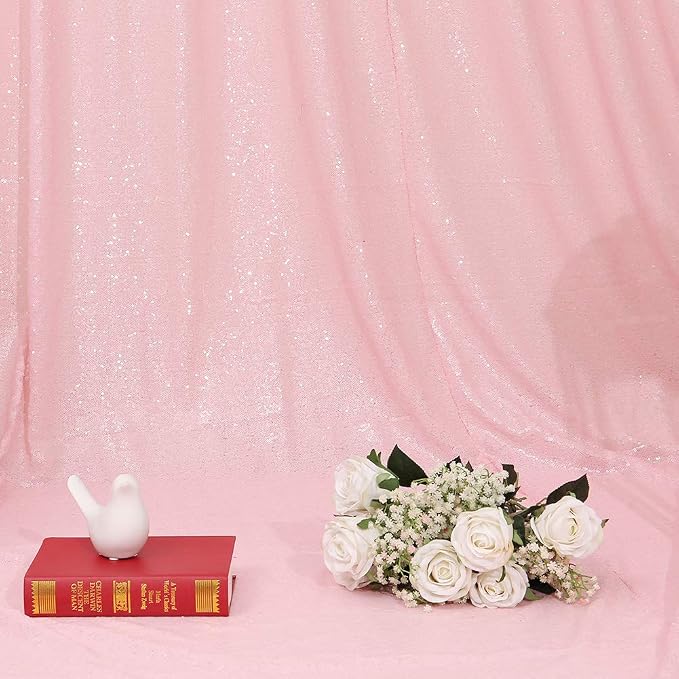 Eternal Beauty Pink Sequin Backdrop, 6x8 Ft Glitter Background Curtains for Mother's Day Shimmer Photography Party Wedding Birthday Back Drop Decor
