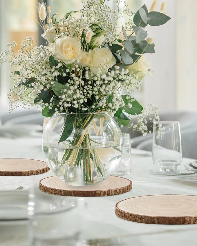 Set of (10) 10-11 Inches Large Wood Slices, Wood Centerpieces for Tables, Wood Slices for Centerpieces, Unfinished Wood Rounds for Wedding, Baby Shower, Party, Natural Paulownia Wooden Slabs