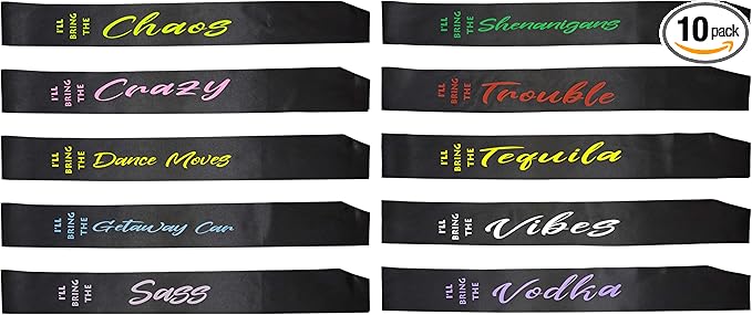 Funky Junque 10 Pack: Bridal Sash Bachelorette Party Bridal Shower Gift Bundle - I'll Bring The (Crazy Pack)