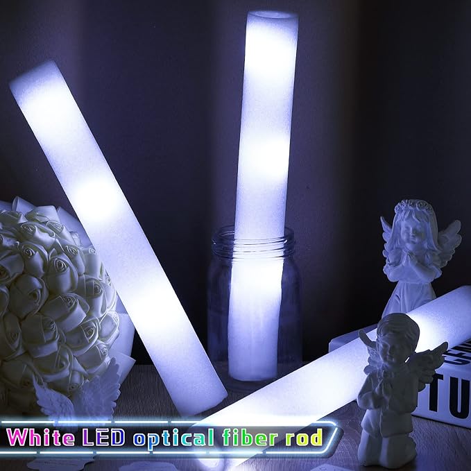 Liliful 100 Pcs LED Foam Sticks Bulk White Light up Sticks Flashing Glow Baton Wands Themed Party Set, Glow in the Dark Party Supplies for Wedding, Raves,Concert,Birthday,Sporting Events