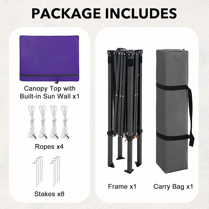 6x4 Pop Up Canopy Tent with Half Wall Panel, Instant Portable Beach Canopy, Outdoor Tent with Carry Bag for Camping, Sports, Tailgating, Events, Purple