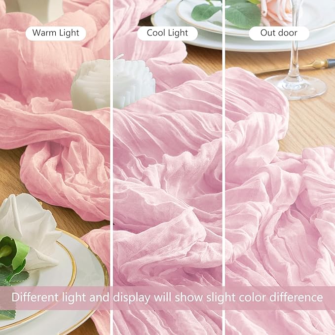 Wokceer Pink Cheesecloth Table Runner Spring 2Pack 10FT Blushing Pink Boho Gauze Easter Table Runner for Party Rustic Sheer Runners for Baby Bridal Shower Wedding
