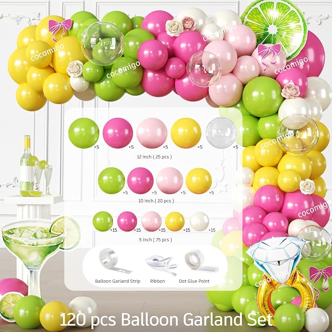 cocomigo 264pcs Margs and Matrimony Bachelorette for Bestie, Best Friend, Worry-free One-stop Set for 25 Guests, includes Balloon Arch Plates Tablecloth, Easy Setup for Margarita Bachelorette Party
