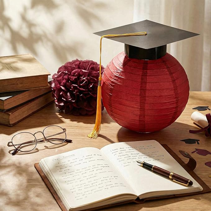 Gilprop 15 Pcs Black and Wine Red Graduation Decoration 2026 Paper Lanterns Graduation Party Decorations Hanging Round Paper Lanterns with Black Grad Hat Tassel for Congratulation Grad Decorations