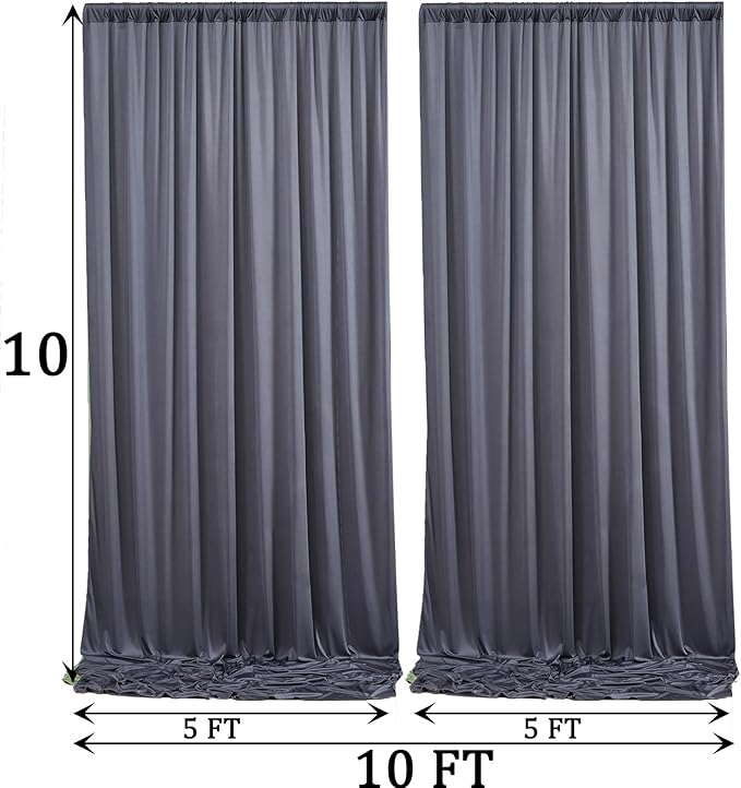 10ft x 10ft Wrinkle Free Charcoal Backdrop Curtains for Parties, Polyester Photo Backdrop Drapes 2 Panels 5x10ft for Wedding Birthday Party Photography Background Backdrop Stand