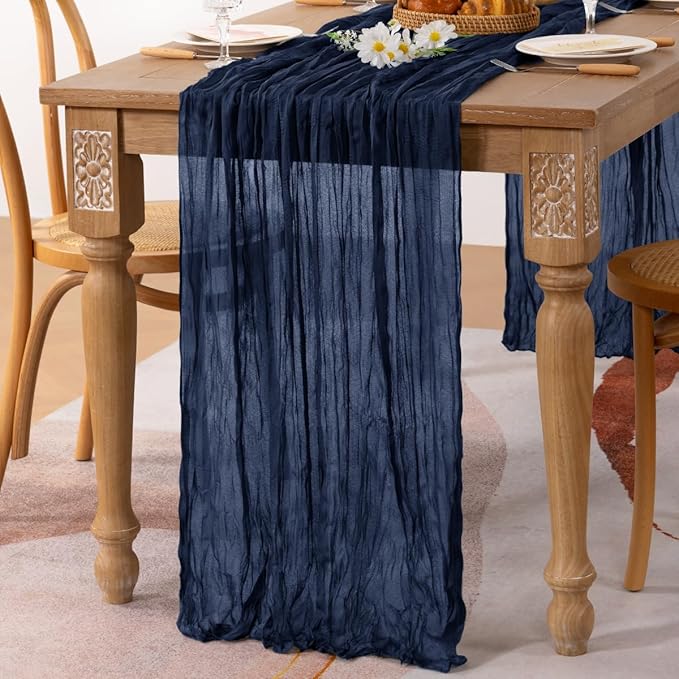 MLMC Navy Table Runner 10ft Rustic Cheesecloth Table Runner Gauze Cheese Cloth Centerpiece Decororations 35x120 Inches for Wedding Baby Shower Outdoor Picninc Decor