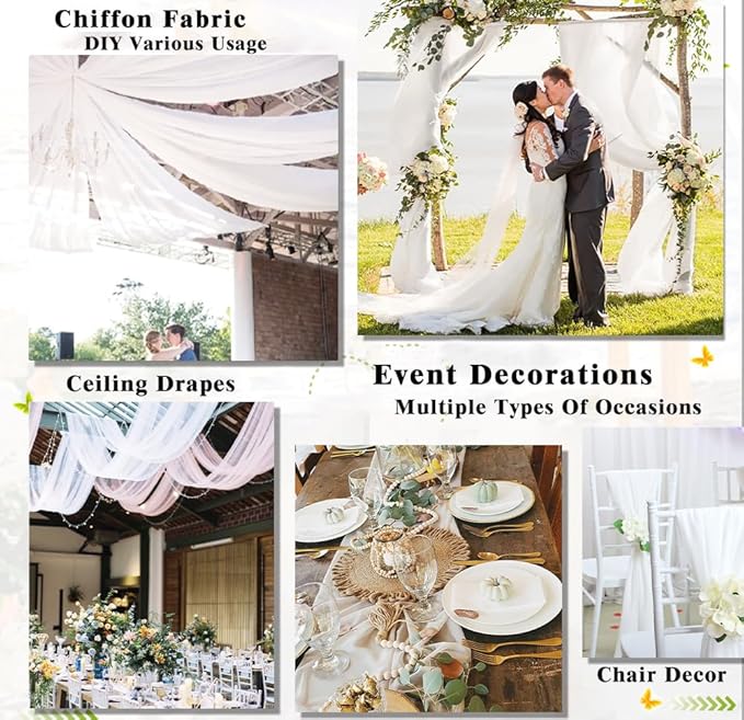 DUOBAO Snow White Chiffon & Tulle Fabric - Ultra-Soft Sheer Bridal Material for Wedding Dresses, Veils, Scarves, DIY Costumes, Curtains - 20 Yards