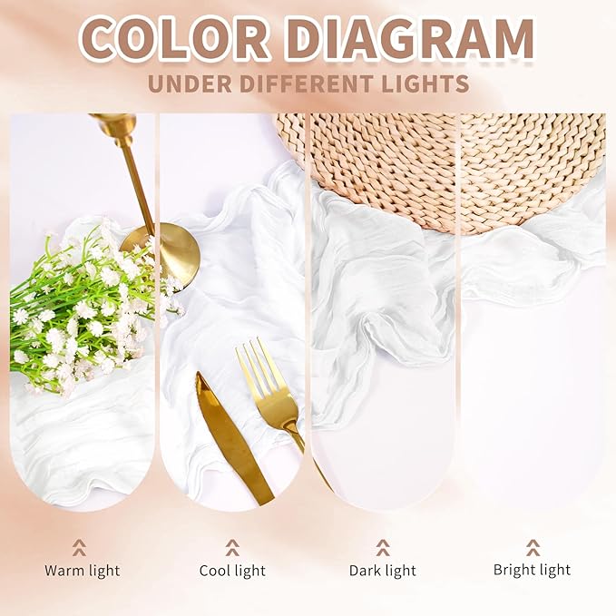 6 Pack Cheesecloth Table Runner,White Table Runner Long Romantic Semi Sheer Rustic Boho Gauze Table Runners for Wedding Bridal Shower Birthday Party Decorations(17.7×108 Inch)