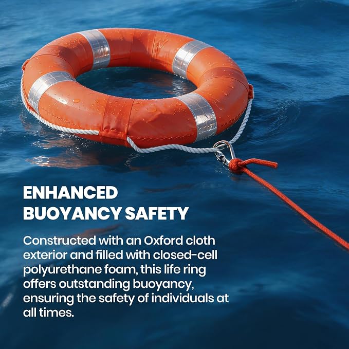 Calvana 20" Foam Life Preserver Ring with 98.4ft Floating Lifesaving Rope, Throwable Flotation Device, Pool Safety Float, for Buoy and Swimming Decoration, Boat Safety Equipment