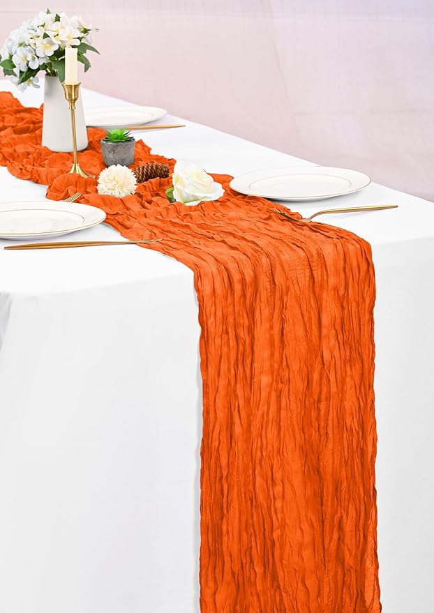 8 Pack Orange Table Runner 10FT Cheesecloth Table Runner Boho Gauze Table Runners Long Rustic Sheer Fabric Table Runners for Wedding Party Bridal Shower Farmhouse & Home Decor
