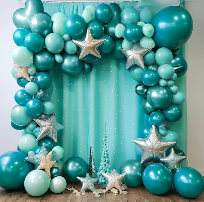 Teal Blue Balloons Double Stuffed Mint Blue Balloon Garland Arch Kit Metallic Peacock Balloons Different Sizes for Birthday Baby Shower Winter Bridal Prom Party Decorations