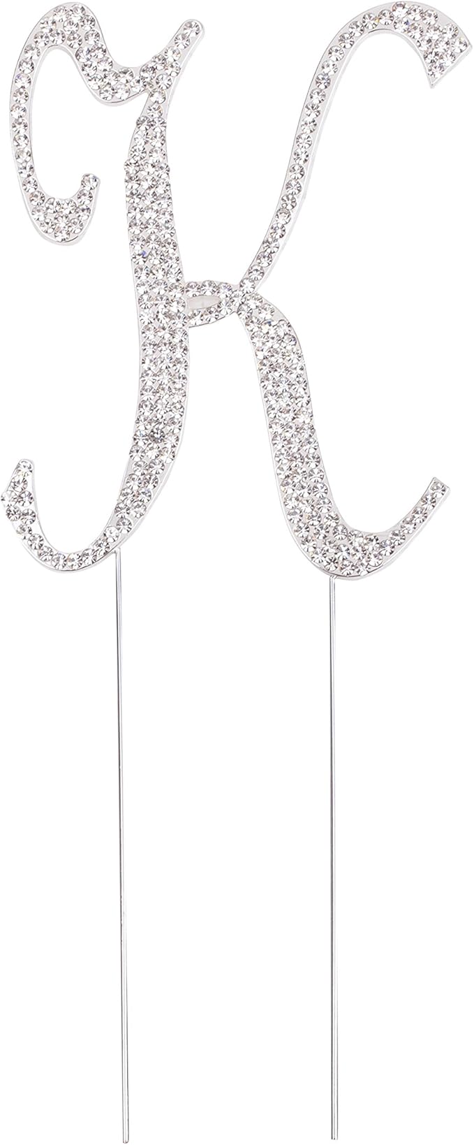 LOVENJOY Gift-Boxed 3.7" Sparkly Crystal Rhinestone Letter K Cake Topper Silver