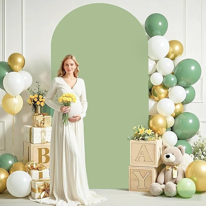 Sage Green Wedding Arch Cover 6ft Spandex Fitted Wedding Arch Stand Covers Double Sided Chiara Arch Cover Round Top Arch Backdrop Covers for Party Ceremony Graduation Celebration Decor