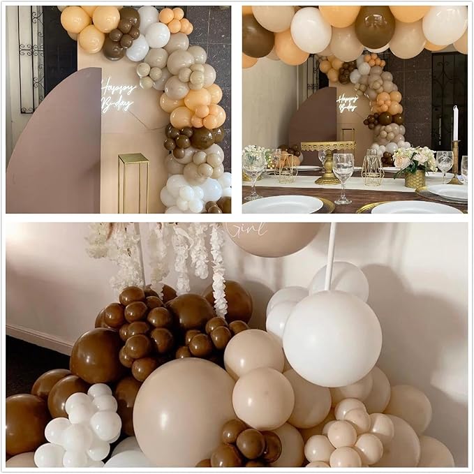 412Pcs Netural Balloon Garland Arch Kit, 5 10 12 18inch Brown Balloon Garland Arch Kit for Birthday Teddy Bear Baby Shower Neutral Party Decoration
