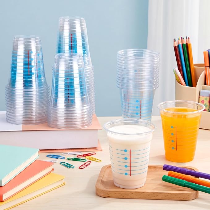 Funnymoom 60 Pack Composition Notebook Decoration Cups 12 oz Back to School Disposable Clear Plastic Drinking Cups for First Day of School Graduation End of Year Party Decorations Supplies