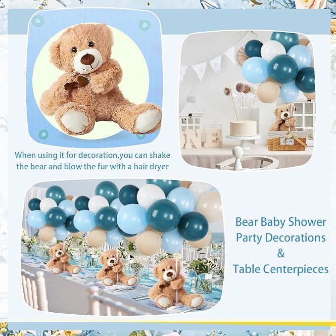 Meooeck 185 Pcs Bear Baby Shower Party Decorations Table Centerpieces 5 Pcs 13. 5'' Gender Reveal Bears 180 Balloons Kit Baby Shower Table Decor for Birthday Wedding(Blue,White)