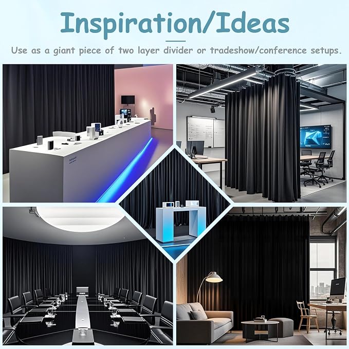 Extra Wide Two Layers One Piece Trade Show Booth Backdrop, Black, 25x10ft | Chiffon Tulle & Polyester, Extra Wide Blackout Curtains, Theatrical Backdrops