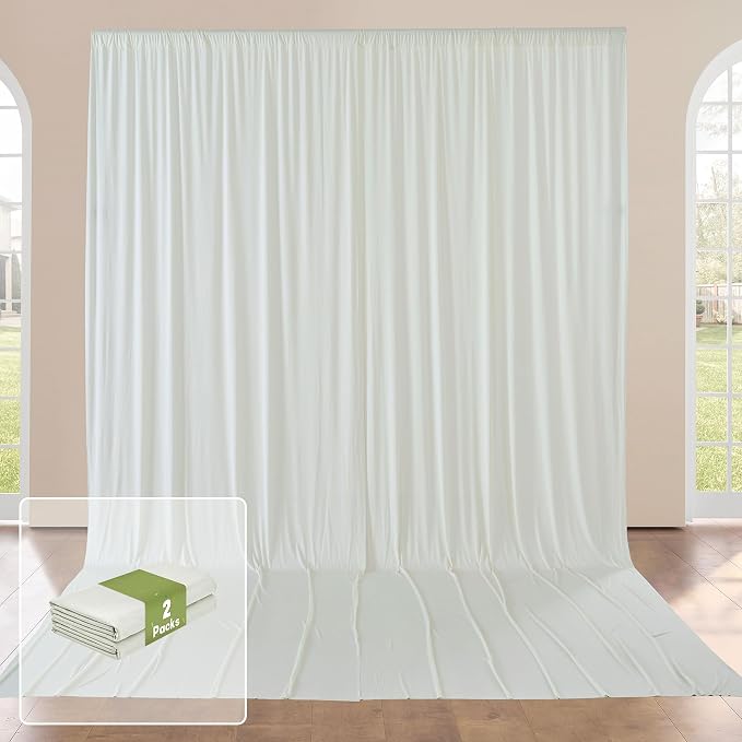 10x16ft Ivory Backdrop Curtains for Wedding Party, 2 Panels 16 ft Long Back Drop Cloth, Wrinkle-Free Polyester Drapes for Birthday, Baby Shower, Stage Photography Background