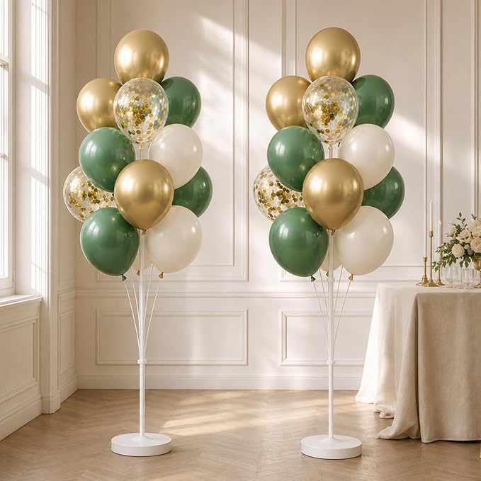 Balloon Column Stand Kit with Balloons, Base and Pole, Balloon Column Kit for Floor or Table Backdrop Decoration for Party Wedding Baby Shower Birthday Graduation (T-Sage Green Gold)