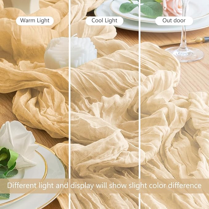 Wokceer Cheesecloth Table Runner 12Pack 10FT Sand Christmas Gauze Cheese Cloth Table Runner for Party Long Rustic Sheer Table Runners for Baby Bridal Shower Wedding Easter Decor