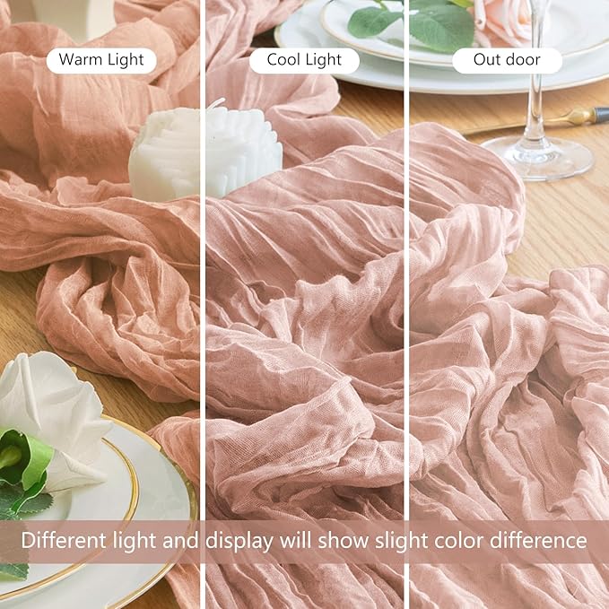 Wokceer 12Pack Dusty Pink Cheesecloth Table Runner 10FT Boho Gauze Spring Easter Cheese Cloth Table Runner for Party Rustic Sheer Runners for Baby Bridal Shower Wedding Christmas