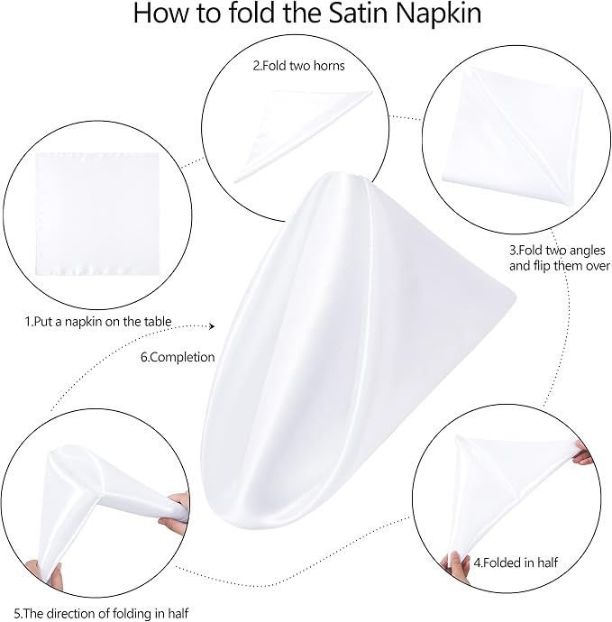 24 Pack Square Satin Dinner Napkins, 17x17 Inches Silky Soft Smooth Table Cloth Napkins for Restaurant Weddings Banquet Party Decoration, White
