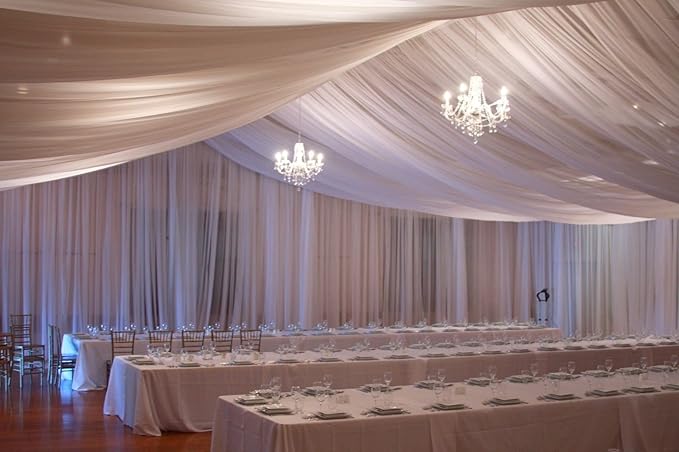 AK TRADING CO. 120" Wide (10ft Wide) X 5 Yards Roll - Sheer Voile Chiffon Fabric - Perfect for Draping Panels and Masking for Weddings, Parties & Events, Tent Draping