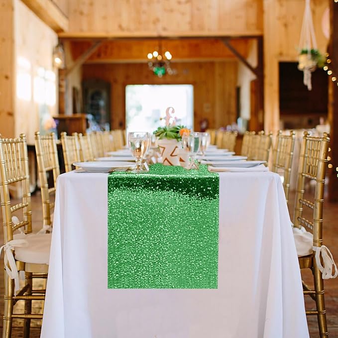 10 Packs 12 x 72 inches Grass Green Sequin Table Runner, Glitter Runner for Birthday Party Supplies Wedding Holiday Celebration Baby Shower Engagement Anniversary Decor